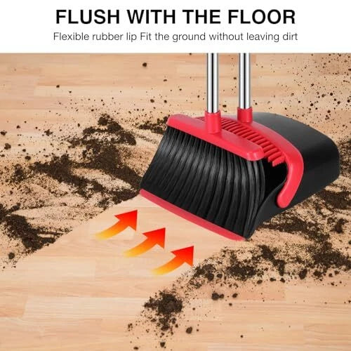 Broom and Dustpan Set, 52-in Long Adjustable Handle Broom Dustpan Combo with