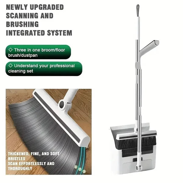 3-In-1 Broom And Dustpan Set 180 Degree Rotatable Broom Dustpan Combo NEW Gray