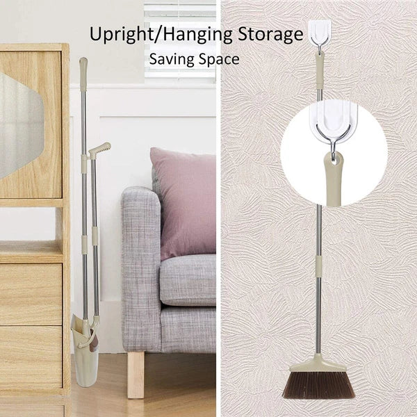 Broom And Dustpan Set Vertical Brush And Dust Pot Combination Upright Cleaning