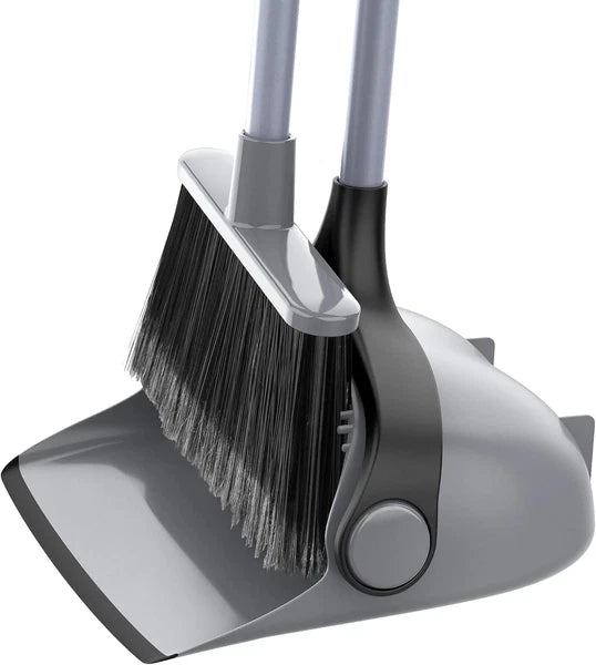 Broom and Dustpan Set with Adjustable Long Handle, Upright Combo for Floor