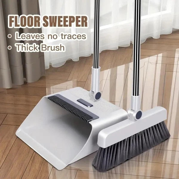 3-In-1 Broom And Dustpan Set 180 Degree Rotatable Broom Dustpan Combo NEW Gray