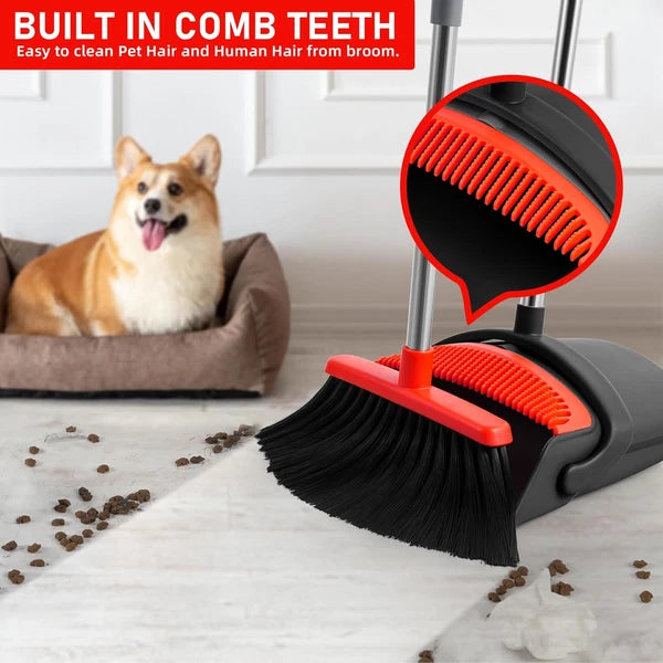 Broom and Dustpan Set, Broom with Dustpan Combo Set with Adjustable Handle Dust