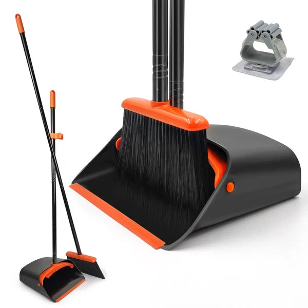 Broom and Dustpan Set for Home, Long Handle Lightweight Broom Set with Comb Teet