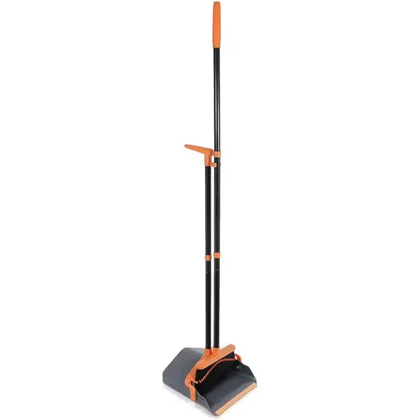Broom and Dustpan Set with 50" Long Handle for Home Kitchen, Black/Orange