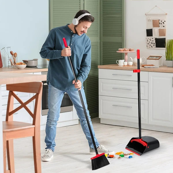 Broom and Dustpan Set for Home,Upright Broom and Dustpan Combo Sweep Set