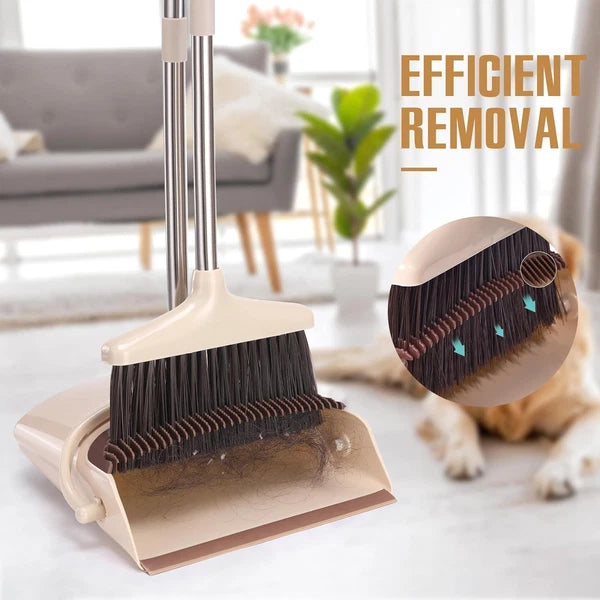 Broom and Dustpan Set with Long Handle, Light Weight Stainless Steel Poles