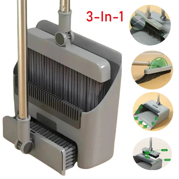 Broom & Dustpan Set 36-In Long Adjustable Handle Home Kitchen Office Hall Floor