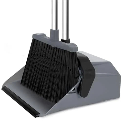 Broom and Dustpan Set, 5'' Broom with Dustpan Combo Set, Large 1 Black and Grey
