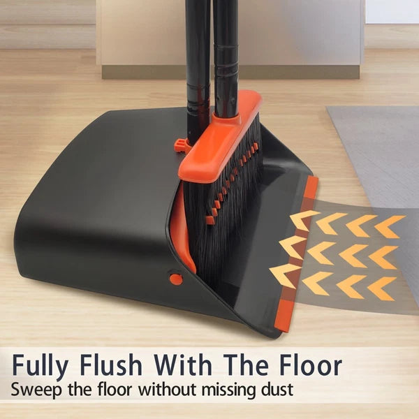 Broom and Dustpan Set for Home, Long Handle Lightweight Broom Set with Comb Teet
