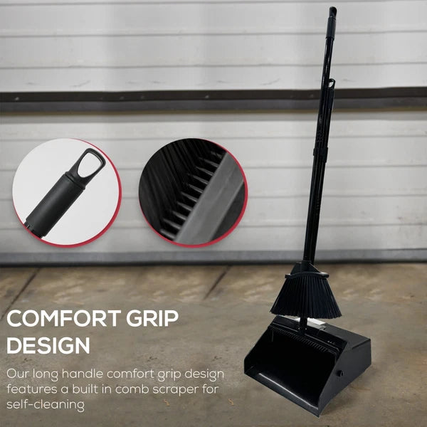 38" Upright Lobby Broom and Dustpan Set for Home & Commercial Use, 1 Set