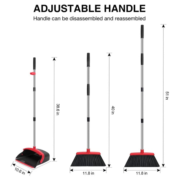Broom and Dustpan Set, 52-in Long Adjustable Handle Broom Dustpan Combo with ...