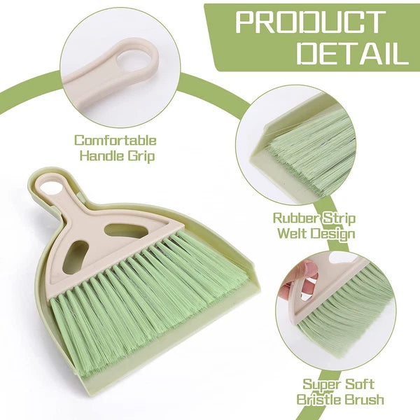 Small Broom and Dustpan Cleaning Set, Mini Whisk Dustpan and Brush (Green)