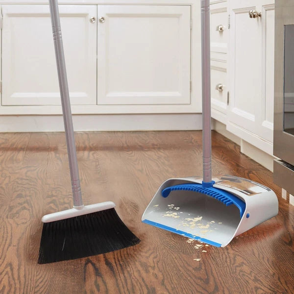 TreeLen Long Handle Broom and Dustpan Set,Upright Dust Blue