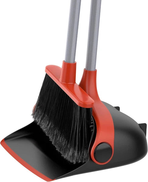 Broom and Dustpan Set with Adjustable Long Handle, Upright Combo for Floor