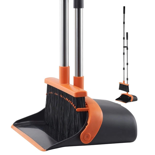 VEVOR Broom and Dustpan Set, Heavy Duty Dustpan and Broom Combo with Self-Cleani