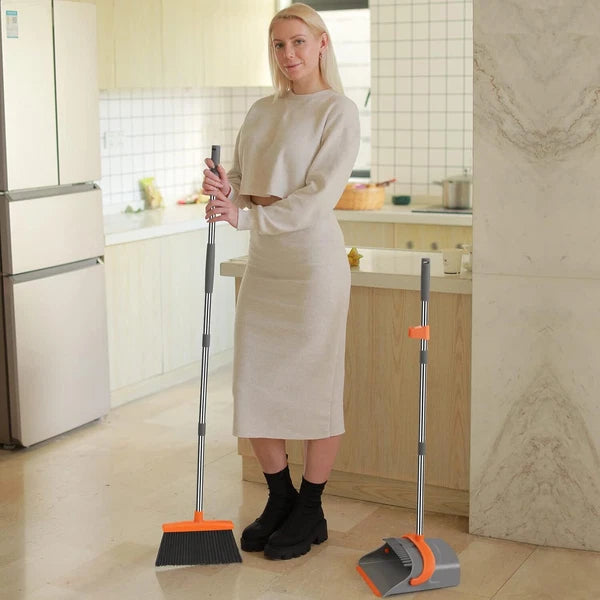 Broom and Dustpan Set for Home, Broom and Dustpan Combo for Office, Long Handle