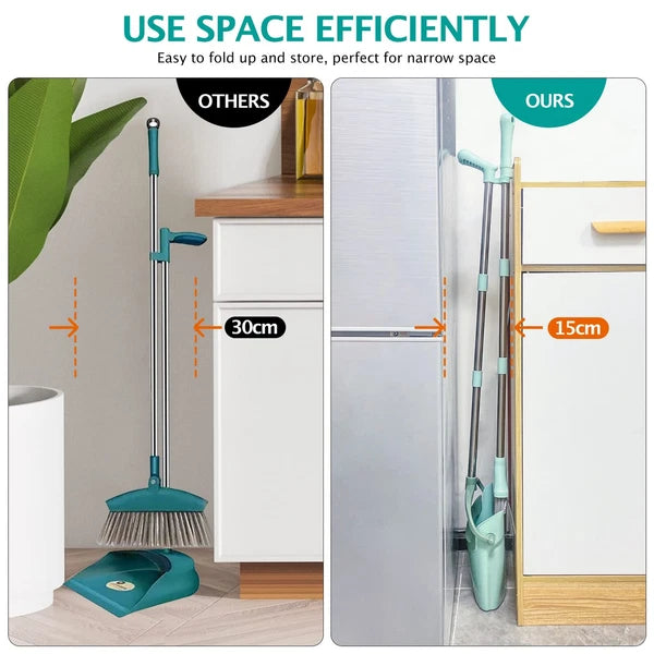 Broom and Dustpan Set with Cleaning Teeth, 55" Long Handle Indoor Sweeping Co...
