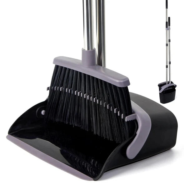 Broom and Dustpan Set for Home Office Indoor & Outdoor Sweeping, Stand up Broom