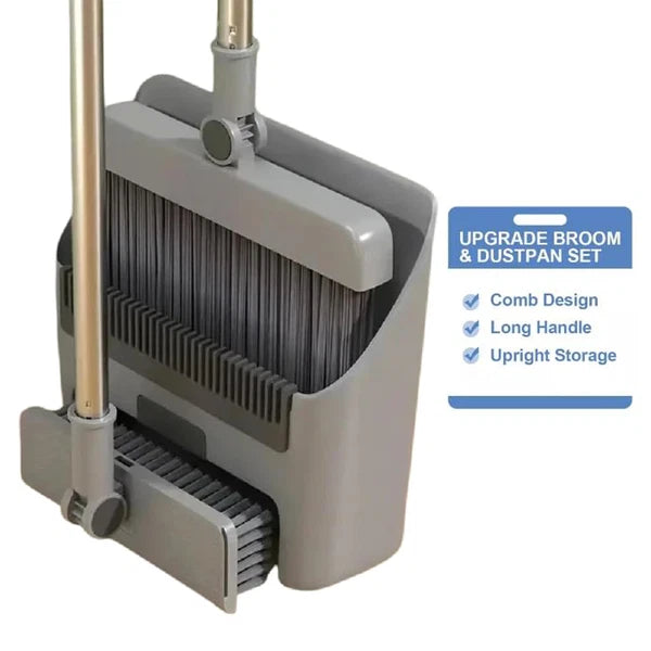 Broom & Dustpan Set 36-In Long Adjustable Handle Home Kitchen Office Hall Floor