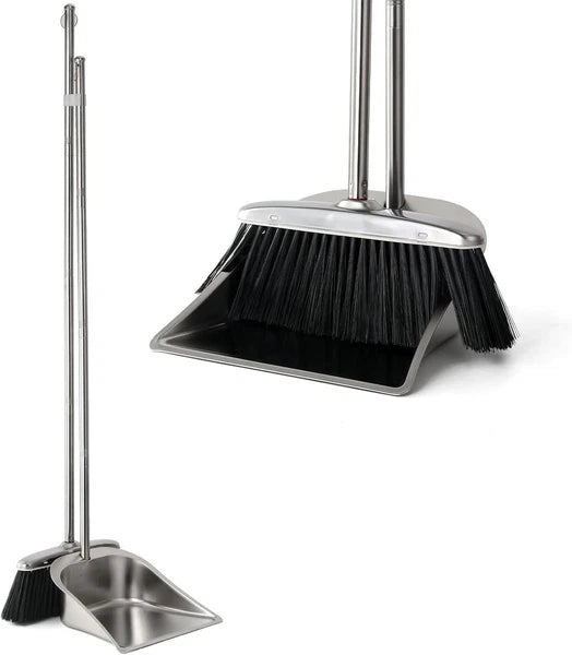 Broom and Dustpan Set for Home, Stainless Steel with Long Handle, Duty Dustpan