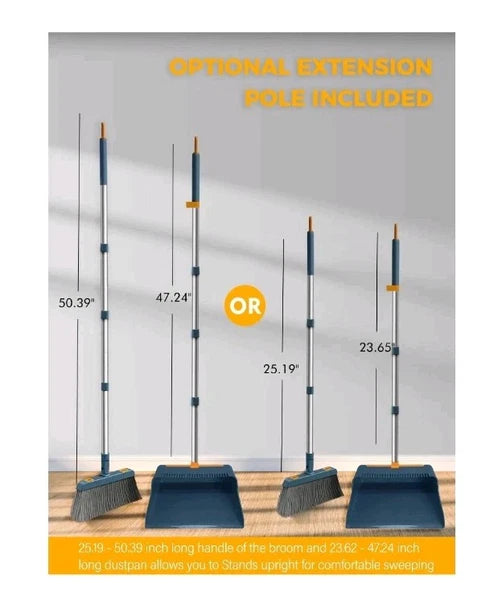 BIMZUC Broom and Dustpan Set for Home, Extendable to 50.4'' Long Handle Broom...