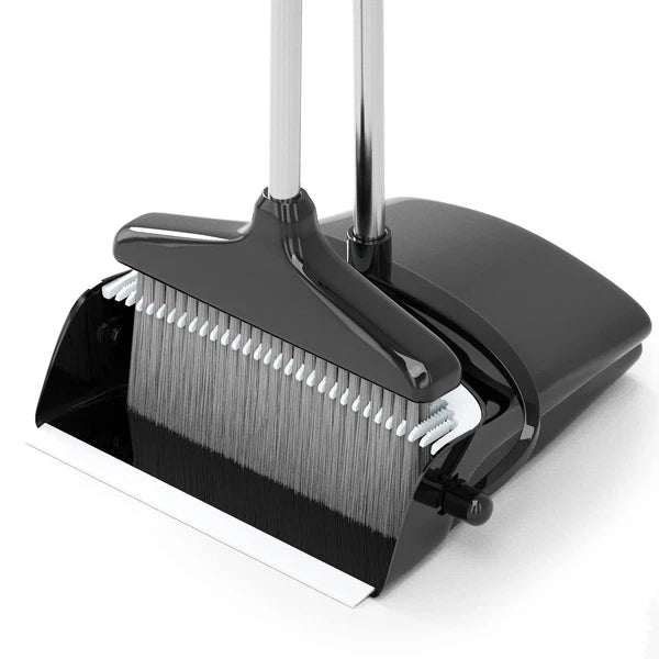 Broom with Dustpan Combo Set (54â€) Long Handle Household Dust Black and Grey
