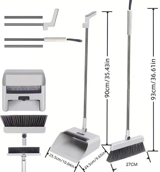 Foldable Broom and Dustpan Sweep Clean Set Dust Pan Broom Upright w/ Lid Combo