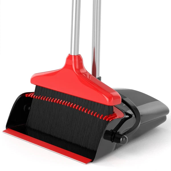 Broom with Dustpan Combo Set 54" Long Handle Adjustable Length Stainless Stee...
