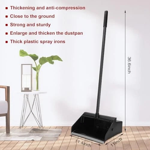 Pcs Broom and Dustpan Set 36.6 Inch Dustpan with Long Handle 8 Black
