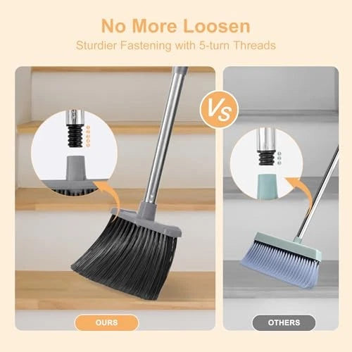 Broom and Dustpan Set, 5'' Broom with Dustpan Combo Set, Large 1 Black and Grey