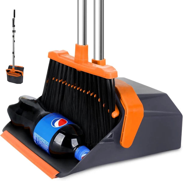 Broom and Dustpan Set with 51'' Long Handle, Upright Broom and Dustpan Combo for