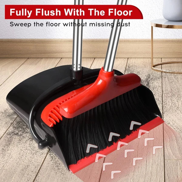 Broom and Dustpan Set 55" Long Handle Lobby Brooms Home Kitchen Floor Red