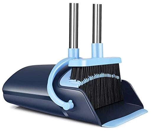 Broom and Dustpan Set for Home 2025 Indoor Outdoor Broom with Dustpan Blue