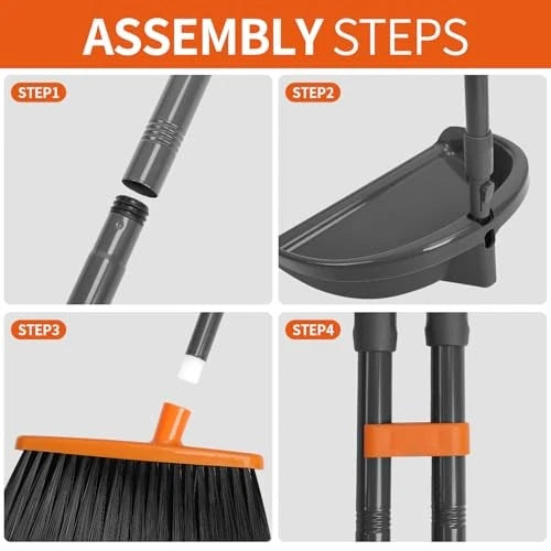 Long Handle Broom with Dustpan Combo Set for Office Home Kitchen Lobby Orange