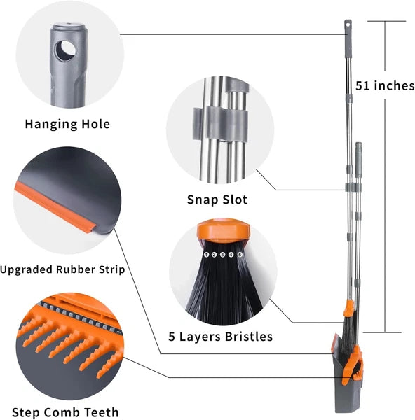 Broom and Dustpan Set with 51'' Long Handle, Upright Broom and Dustpan Combo