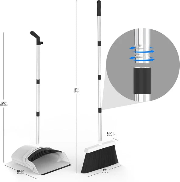 Broom and Dustpan Set - Adjustable Handle, Upright Standing, Lightweight and Rob