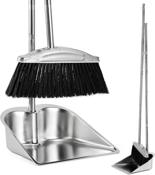 Broom with Dustpan Combo Set, 46" Stainless Steel Broom and Dustpan Set for Home