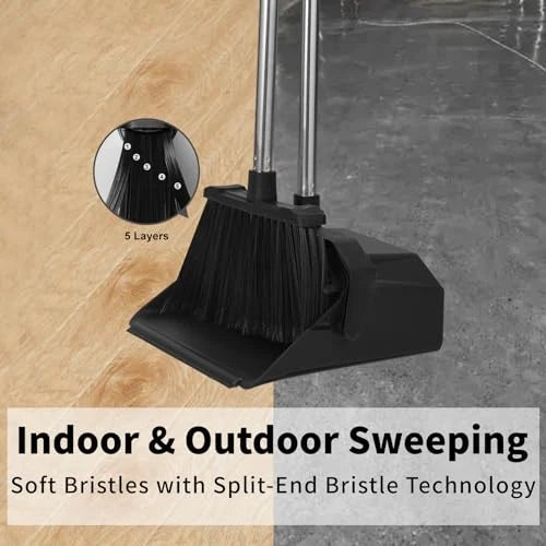 3-Pack Upright Broom with Dustpan Combo Set, Commercial Broom and 1 All Black
