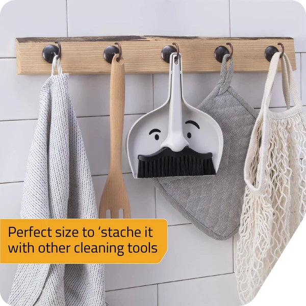 Dustache Small Dustpan and Brush Set, Mini Broom and Dustpan Set, Mustache Desig