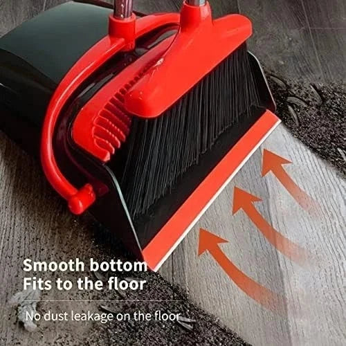 Broom and Dustpan Set for Home, Upgrade 52" Long Handle with Stand Up A Red