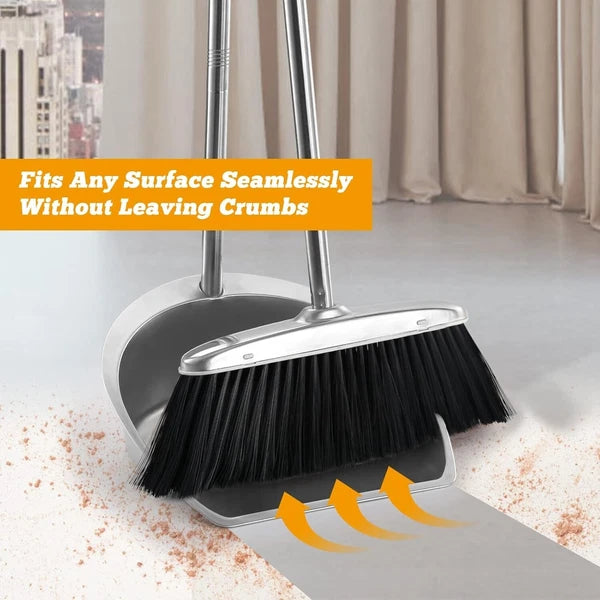 Broom And Dustpan Set For Home Upright Broom And Dust Pan With Long Handle Heavy