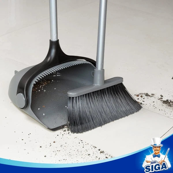 Broom and Dustpan Set with Adjustable Long Handle, Upright Combo for Floor