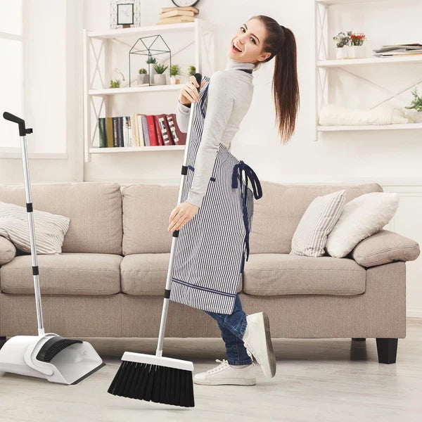 Broom and Dustpan Set - Adjustable Handle, Upright Standing, Lightweight and Rob