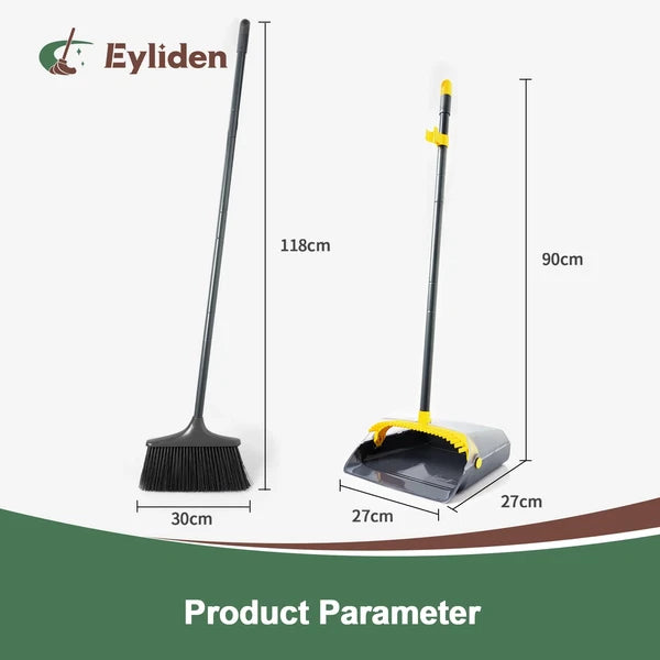 New Thicker Broom and Dustpan Set with Extendable Long Handle and Dustpan Comb,