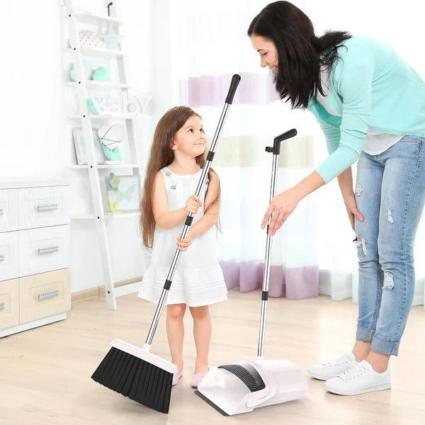 Broom and Dustpan Set - Adjustable Handle, Upright Standing, Lightweight and Rob