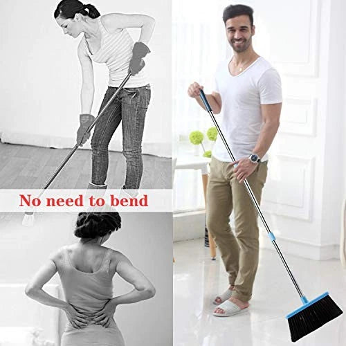 Broom and Dustpan Set for Home 2025 Indoor Outdoor Broom with Dustpan Blue