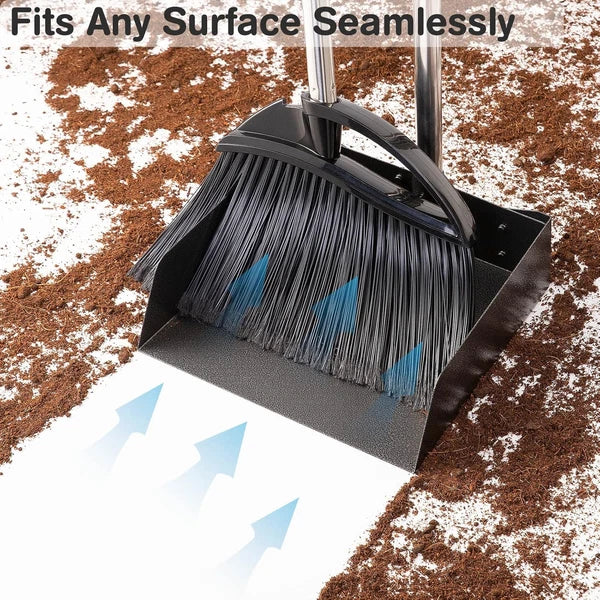 Long Handled^Dust Pan and Broom Set$for Home/Heavy Duty Metal Dustpans and Broom