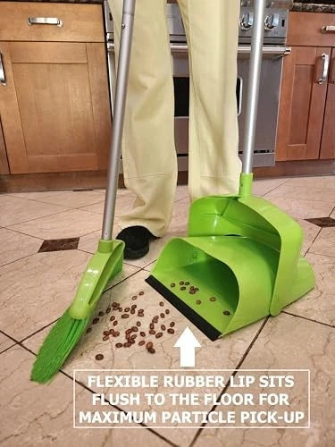 Broom and Dustpan Set for Home, Angled Broom and Upright Dustpan with