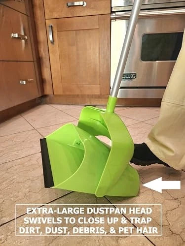 Broom and Dustpan Set for Home, Angled Broom and Upright Dustpan with
