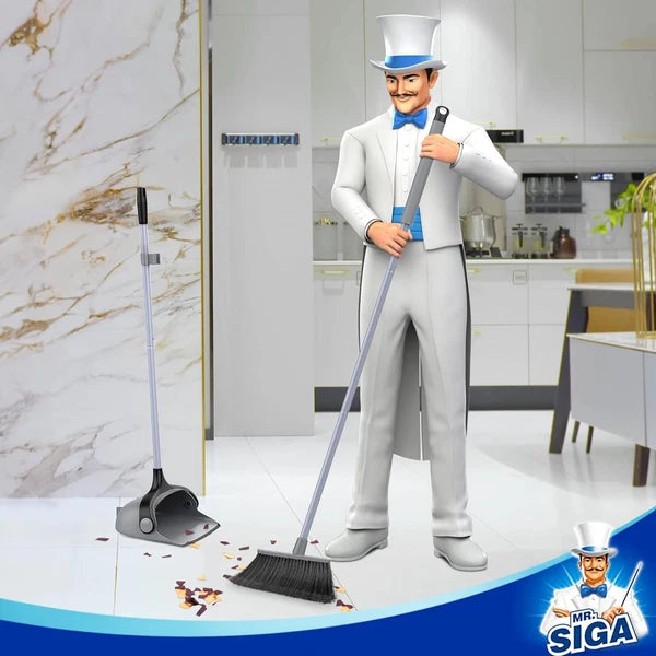 Broom and Dustpan Set with Adjustable Long Handle, Upright Combo for Floor